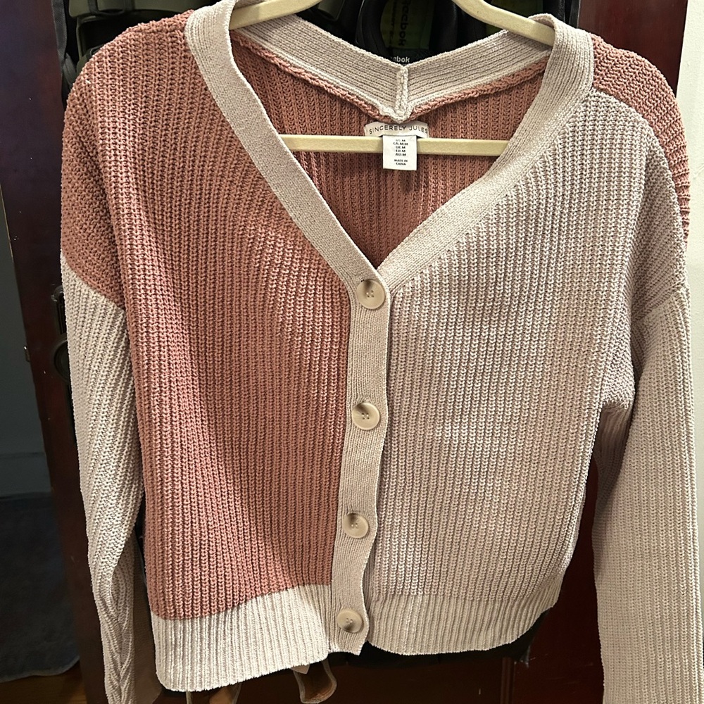 Sincerely Jules Pink and Cream Color Block Cardigan